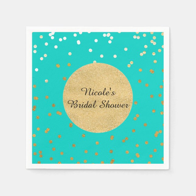 Serviette Jetable Points Confetti Turquoise Bleu & Or brillants Mode (Devant)
