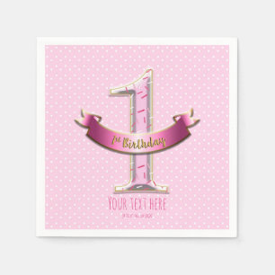 Serviette Jetable Points roses et bannière ONE 1er 1er anniversaire