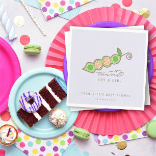 Serviette Jetable Pois dans un Pod Boy Girl Twins Baby shower Party