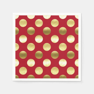 Serviette Jetable Pois de fête de feuille d'or rouge