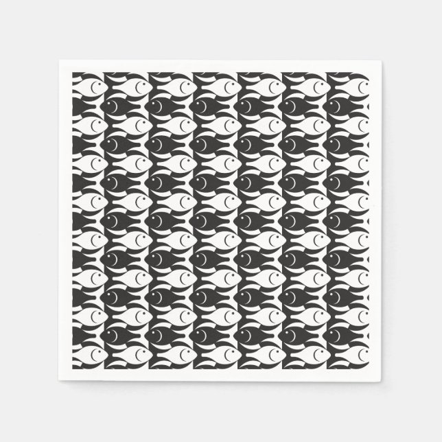 Serviette Jetable Poisson moderne du milieu du siècle, noir et blanc (Devant)