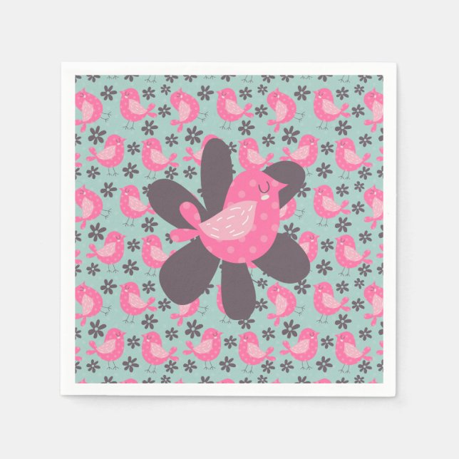 Serviette Jetable Polka Dot Birds and Flowers (Devant)