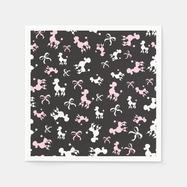 Serviette Jetable Poodle Love rose et noir (Devant)