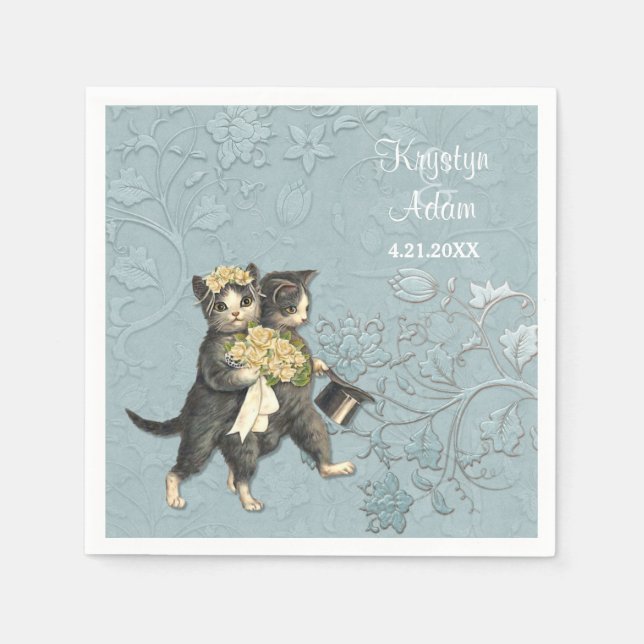 Serviette Jetable Posh Cats Mariage 2 Bleu (Devant)