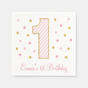Serviette Jetable Premier anniversaire de la Parties scintillant ros