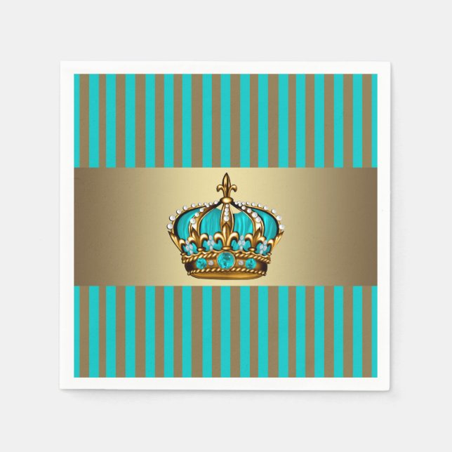 Serviette Jetable Prince Couronne bleu turquoise (Devant)