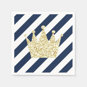 Serviette Jetable Prince Crown Napkins de marine et d'or