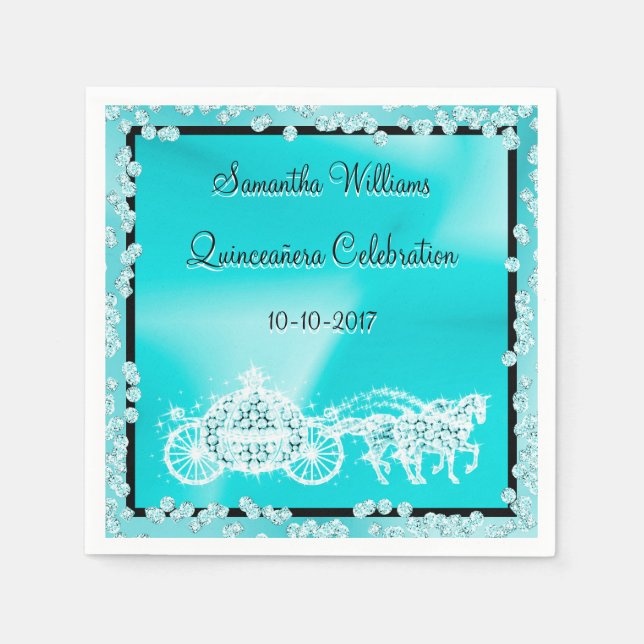 Serviette Jetable Princesse turquoise Coach & Horses Quinceañera (Devant)