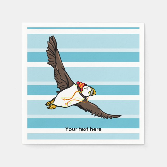 Serviette Jetable Puffin portant un casquette d'hiver laineux (Devant)