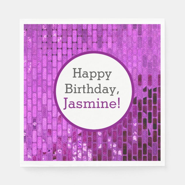 Serviette Jetable Purple Disco Ball Tiles Party (Devant)