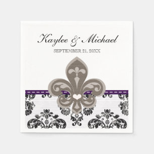 Serviette Jetable Purple et or Fleur de Lis Mariage