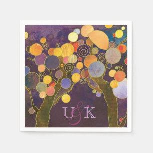 Serviette Jetable Purple Love Arbres Monogramme Mariage