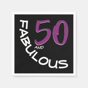 Serviette Jetable Purple & White Typografy 50 et Fabulous Birthday