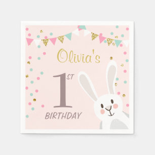 Serviette Jetable Quelques Lapin Papier Anniversaire Napkin Rose Gol