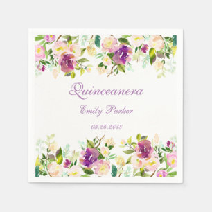 Serviette Jetable Quinceanera Napkin violet floral élégant