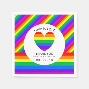 Serviette Jetable Rainbow Heart Love is Love Mariage