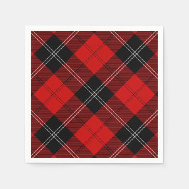 Serviette Jetable Ramsay tartan rouge noir plaid (Devant)
