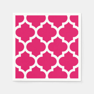 Serviette Jetable Raspberry White Moroccan Quatrefoil Pattern #5