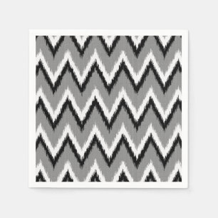 Serviette Jetable Rayures d'Ikat Chevron - grises/gris, noir et