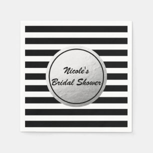 Serviette Jetable Rayures Noir & Blanc Fête Argent Fausse Feuille