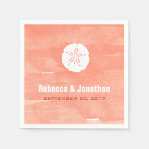 Serviette Jetable Réception de corail du dollar de sable d'aquarell