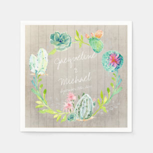 Serviette Jetable Réception Fête des mariées Cactus Wood Rustic Dese