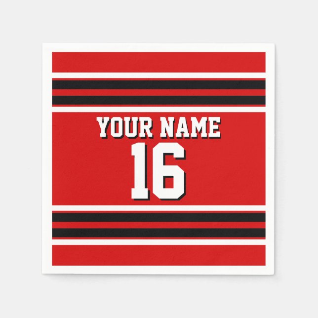 Serviette Jetable Red Black White Team Jersey Numéro personnalisé No (Devant)