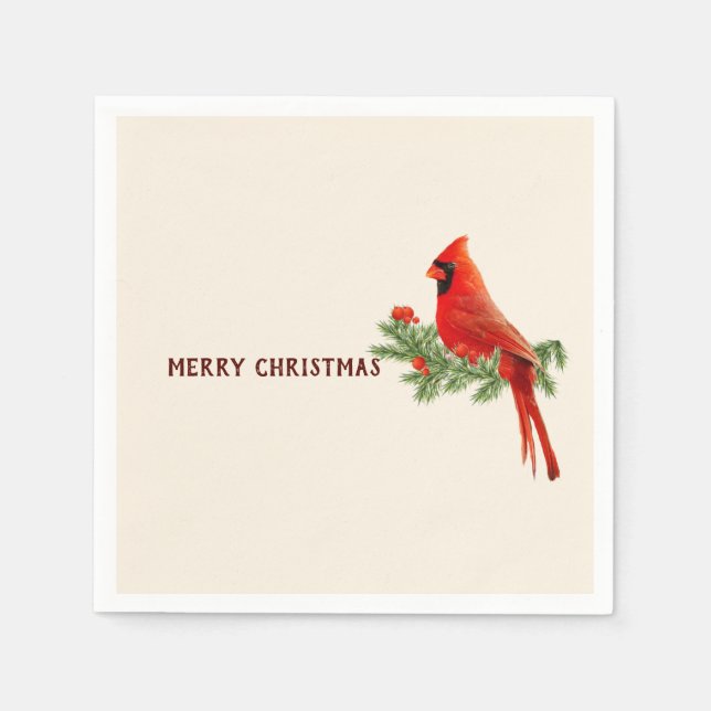 Serviette Jetable Red Cardinal Bird Joyeux Papier de Noël Napkin (Devant)