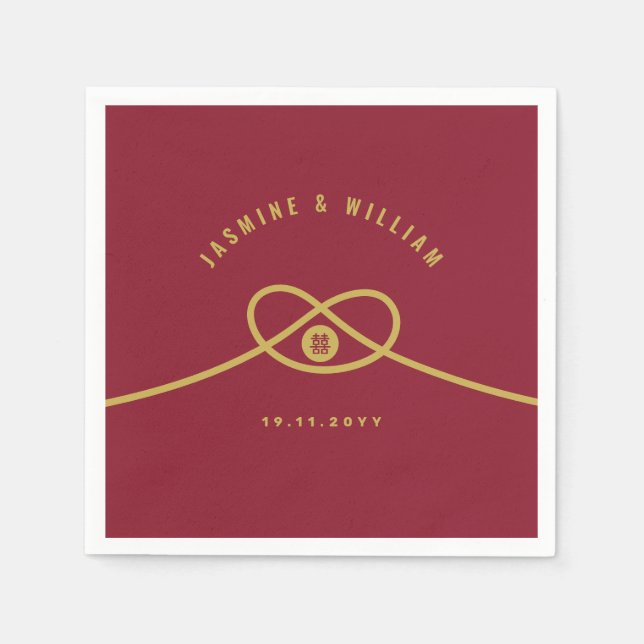 Serviette Jetable Red Knot Union Double Bonheur Mariage chinois (Devant)