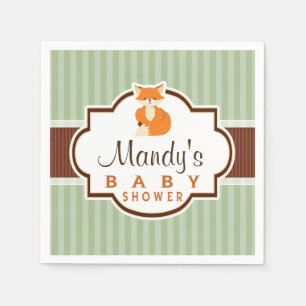 Serviette Jetable Renard boisé; Orange, Sage, Baby shower Brown