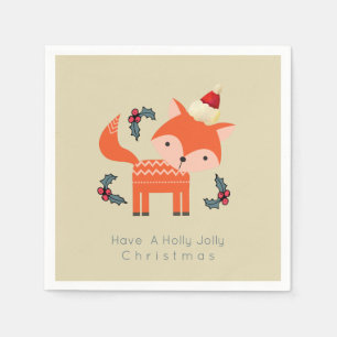 Serviette Jetable Renard Orange À Santa Hat Joli Noël Whimsical