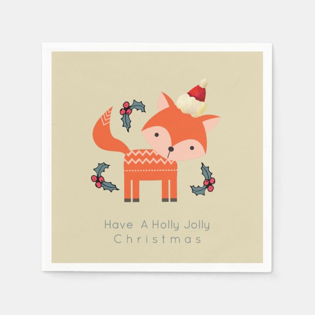 Serviette Jetable Renard Orange À Santa Hat Joli Noël Whimsical (Devant)