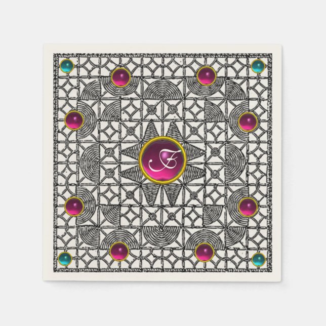 SERVIETTE JETABLE RETOUR BLANC GÉOMÉTRIQUE LACE ROSE GEM PIERRE MONO (Devant)