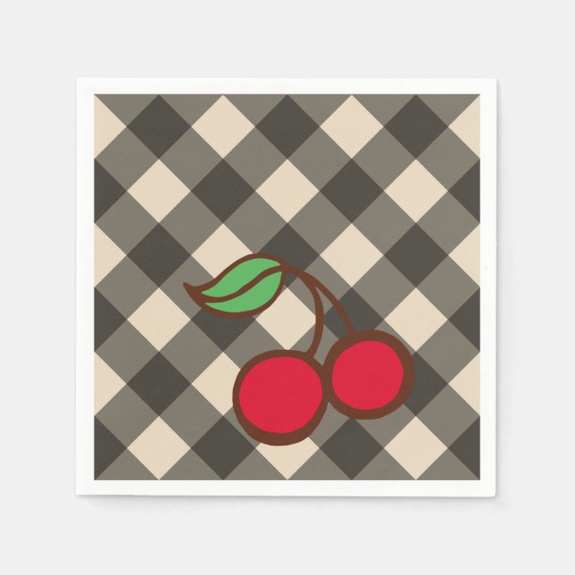 Serviette Jetable Retro Cherry En vichy Pique-nique (Devant)