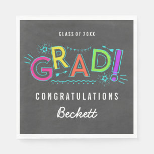 Serviette Jetable Retro Neon Doodles Graduation Party