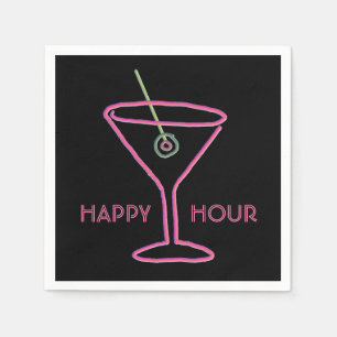 Serviette Jetable Retro Neon Martini Happy Hour Napkins