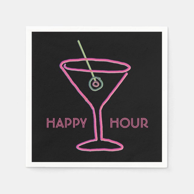 Serviette Jetable Retro Neon Martini Happy Hour Napkins (Devant)