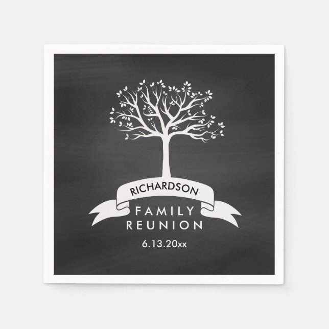 Serviette Jetable Retrouvailles familiales arborées en Chalkboard te (Devant)