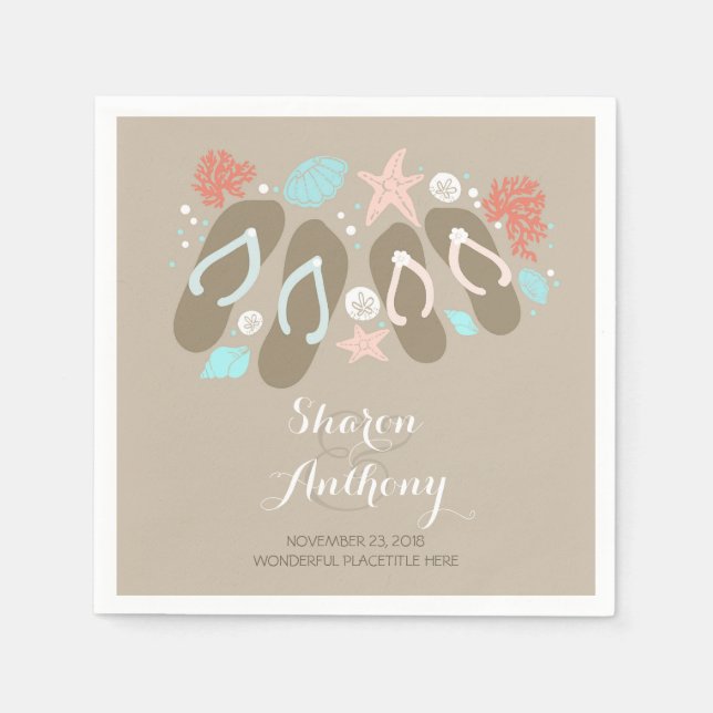 Serviette Jetable Romantic Beach tongs Mariage Papier Napkins (Devant)