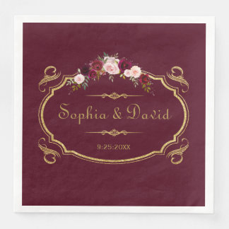 Serviette Jetable Romantique Bourgogne Marsala Floral Mariage de aut