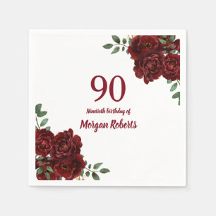 Serviette Jetable Romantique Bourgogne Rouge Rose 90e fête d'anniver