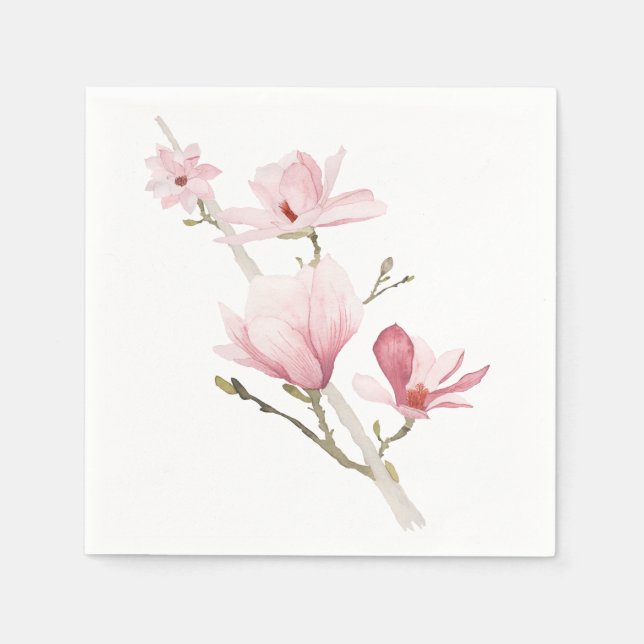 Serviette Jetable Romantique rose Magnolias Verdure serviettes (Devant)