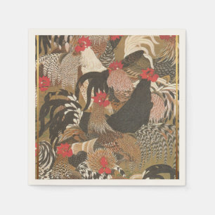 Serviette Jetable Roosters peinture japonaise Rooster Année 2017 Pap