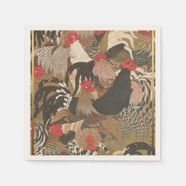Serviette Jetable Roosters peinture japonaise Rooster Année 2017 Pap (Devant)