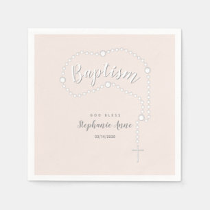 Serviette Jetable Rosaire du baptême sur rose