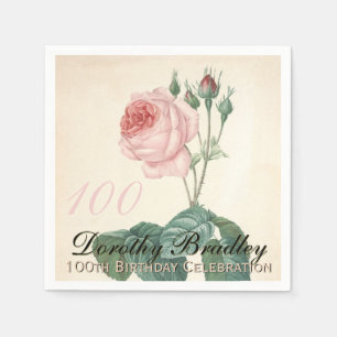 Serviette Jetable Rose botanique vintage 100e fête d'anniversaire PN
