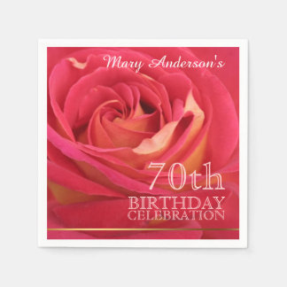 Serviette Jetable Rose en fleurs 70e fête de fête d'anniversaire PN