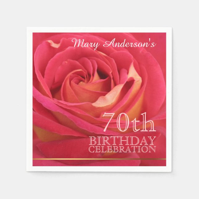Serviette Jetable Rose en fleurs 70e fête de fête d'anniversaire PN (Devant)