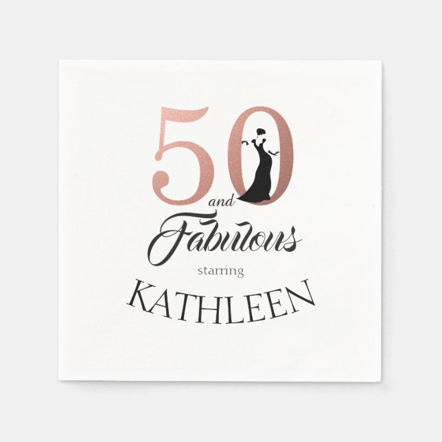 Serviette Jetable Rose Gold 50 Fabuleux 50e anniversaire de fête Mon (Devant)