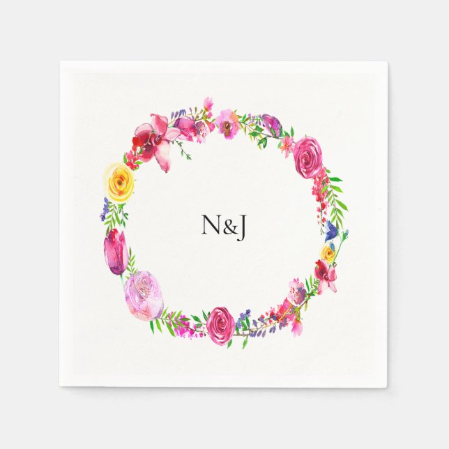 Serviette Jetable Rose Purple Vert Fleurs Printemps Floral Moderne (Devant)